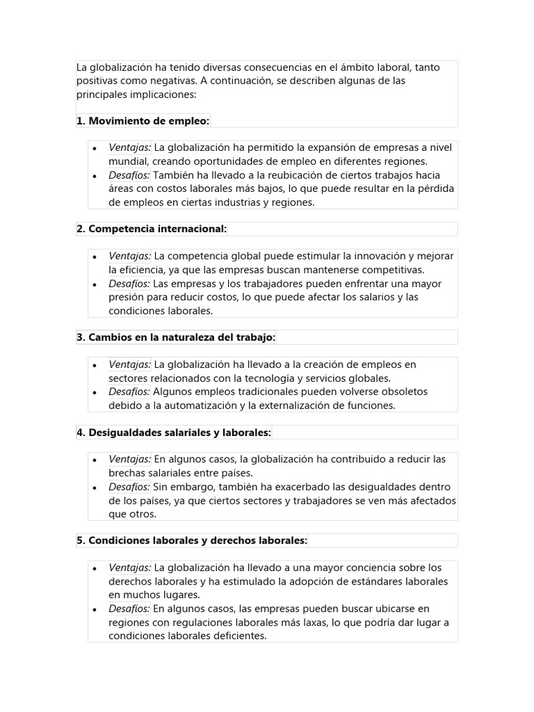 Impacto de la Globalización en el Trabajo | PDF | Globalización ...