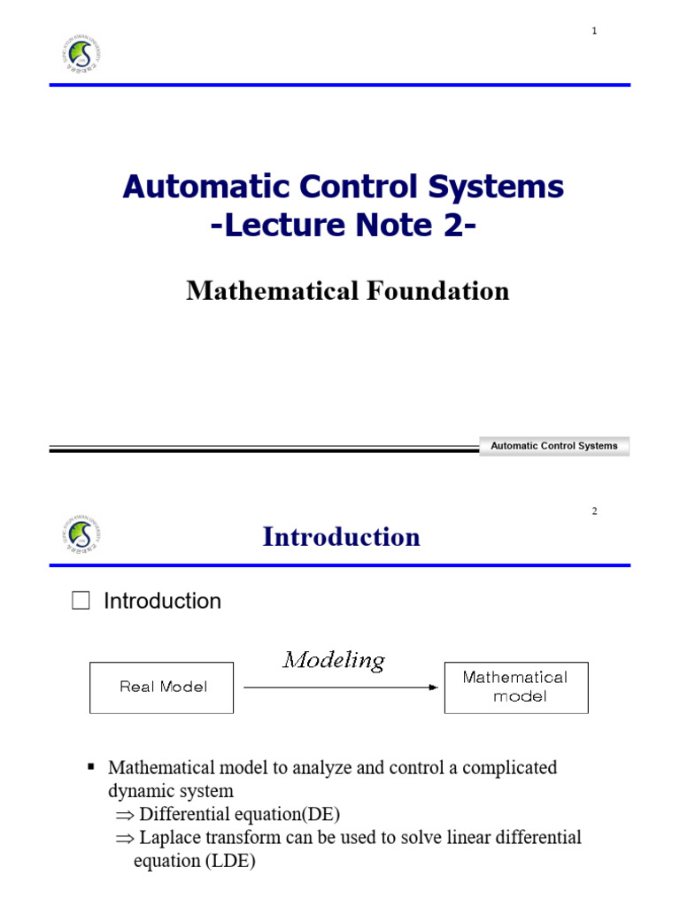 Automatic Control 2 (Mathematical Foundation) | PDF | Mathematics ...