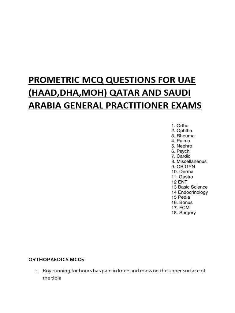 Dubai Exams Mcqs For GP | PDF