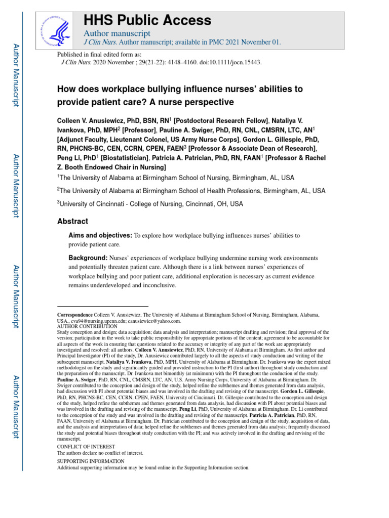 Workplae and Bullying | PDF | Nursing | Workplace Bullying