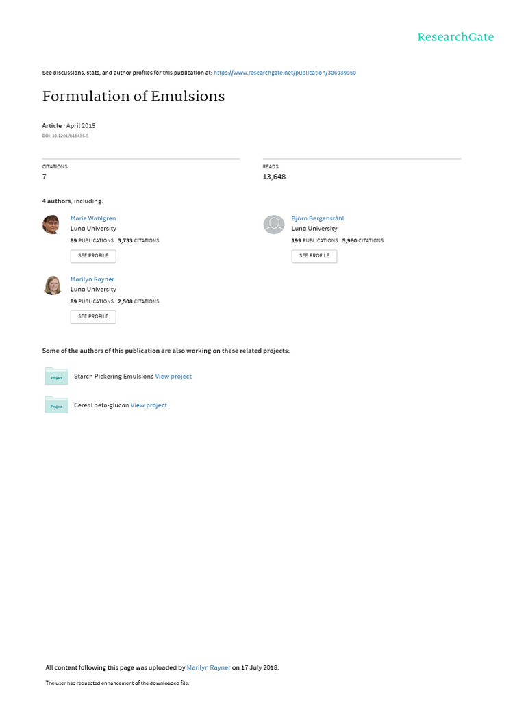 Formulation of Emulsions: April 2015 | PDF