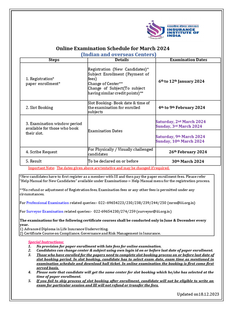 Time Table March 2024 Pdf