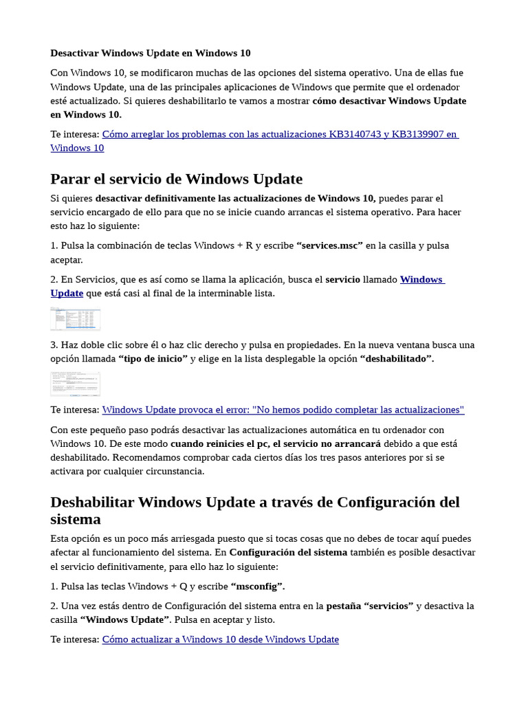 Desactivar Windows Update En Windows 10 Pdf