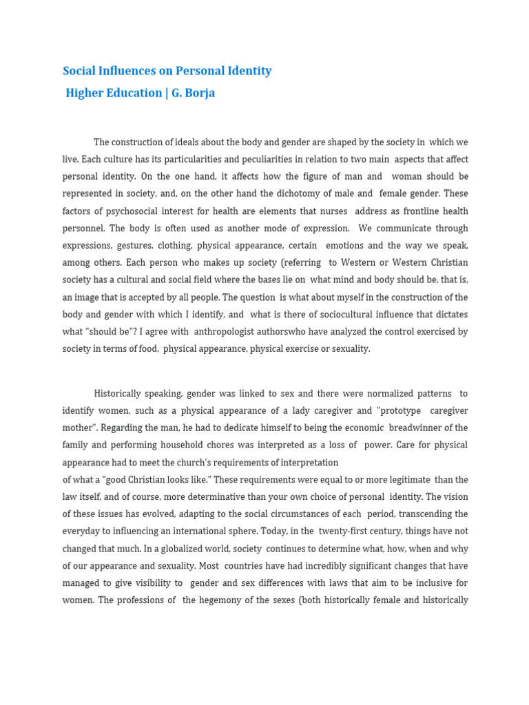 Social Identity and Cultural Influence | PDF | Gender | Gender Studies