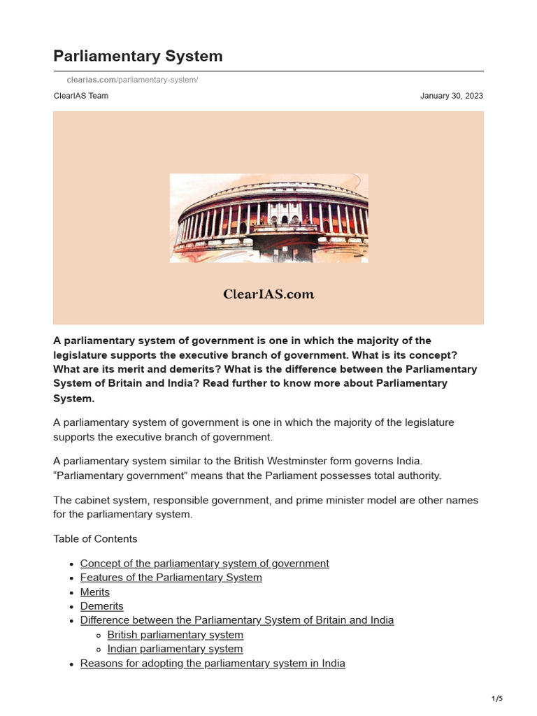 Parliamentary System | PDF