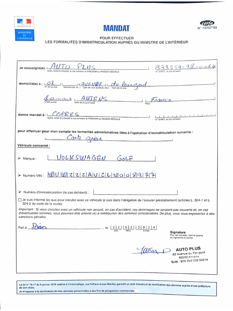 Mandat Auto Plus PDF
