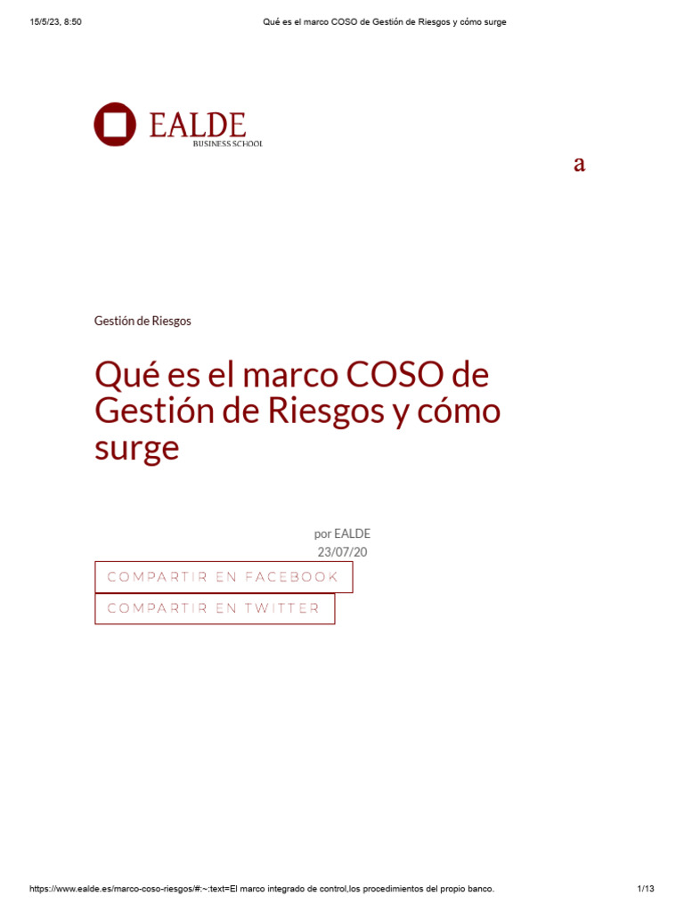 Marco COSO en Gestión de Riesgos | PDF | Gestión de riesgos | Bancos