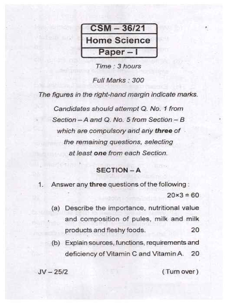 Paper I Homescience Pdf