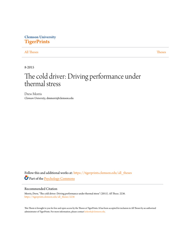 The Cold Driver - Driving Performance Under Thermal Stress | PDF