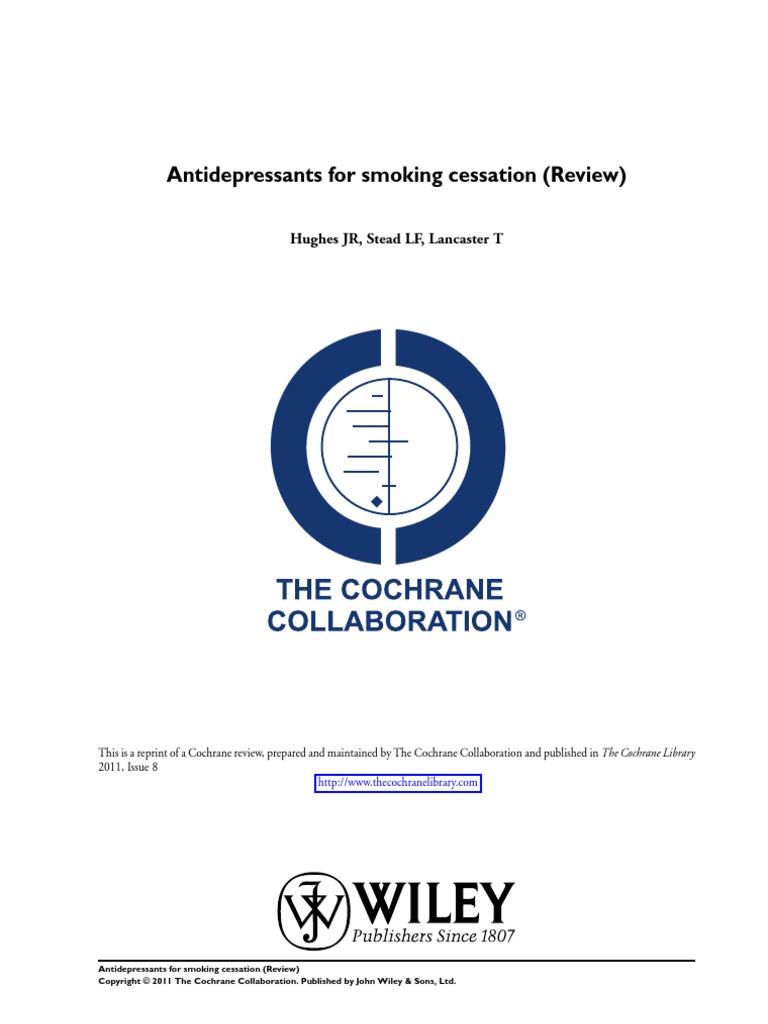 Antidepressants For Smoking Cessation (Review) PDF Antidepressant