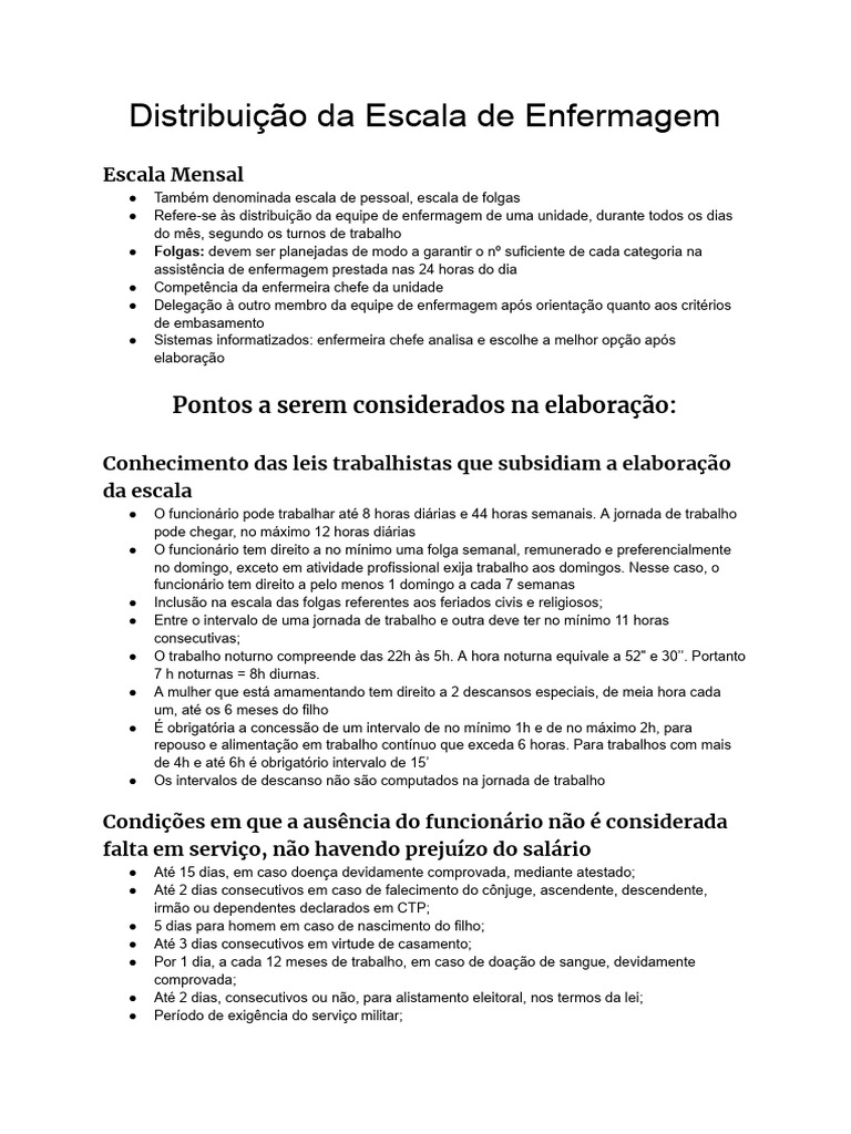 Escala Mensal de Enfermagem e Legislação | PDF | Carreira e Crescimento