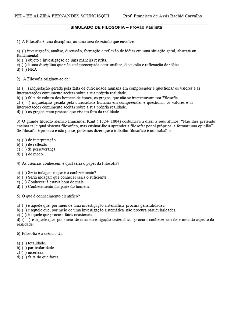 Simulado de Filosofia | PDF