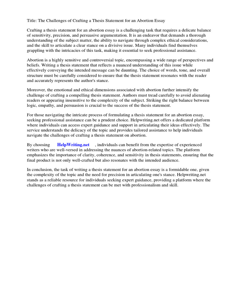 Thesis Statement Tips for Abortion Essays | PDF | Abortion | Pregnancy