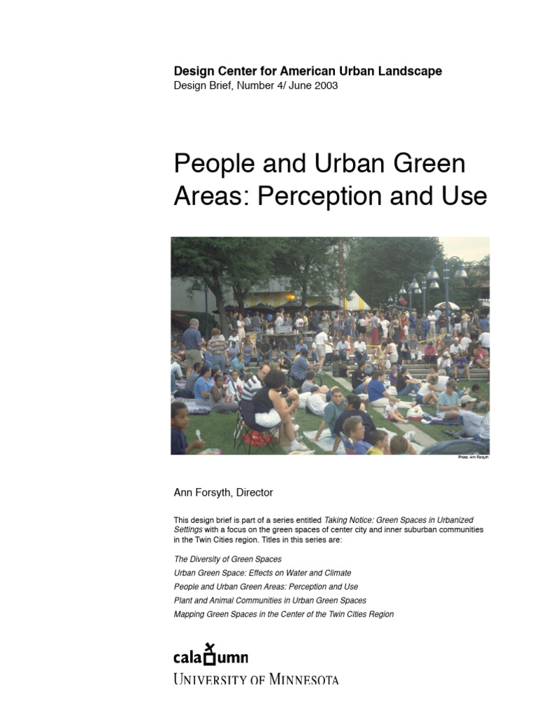 People and Urban Green Areas, Perception and Use | PDF | Parks | Landscape