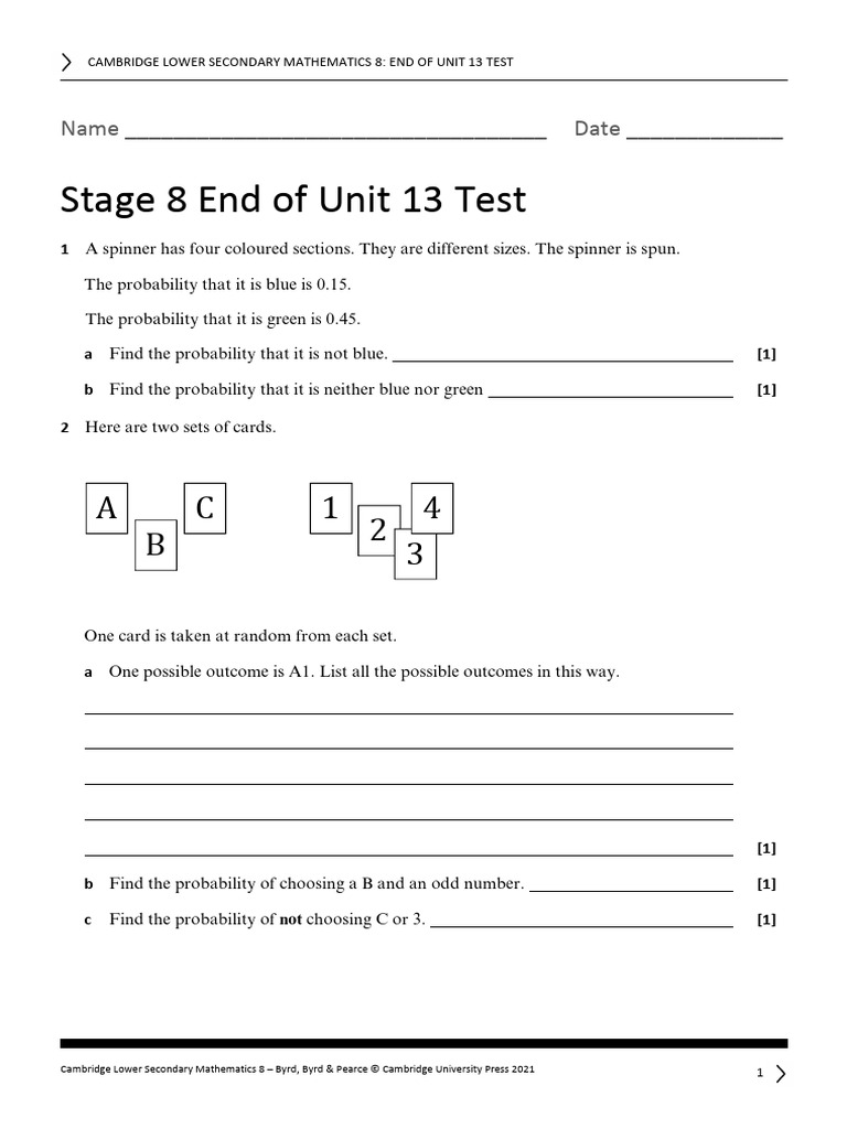 Stage 8 Unit 13 Math Test | PDF