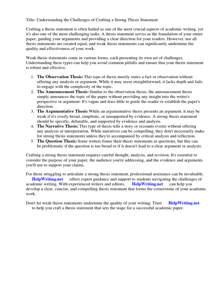 Types of Weak Thesis Statements | PDF | Self-Improvement