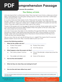 Comprehension Passage - History of Ants