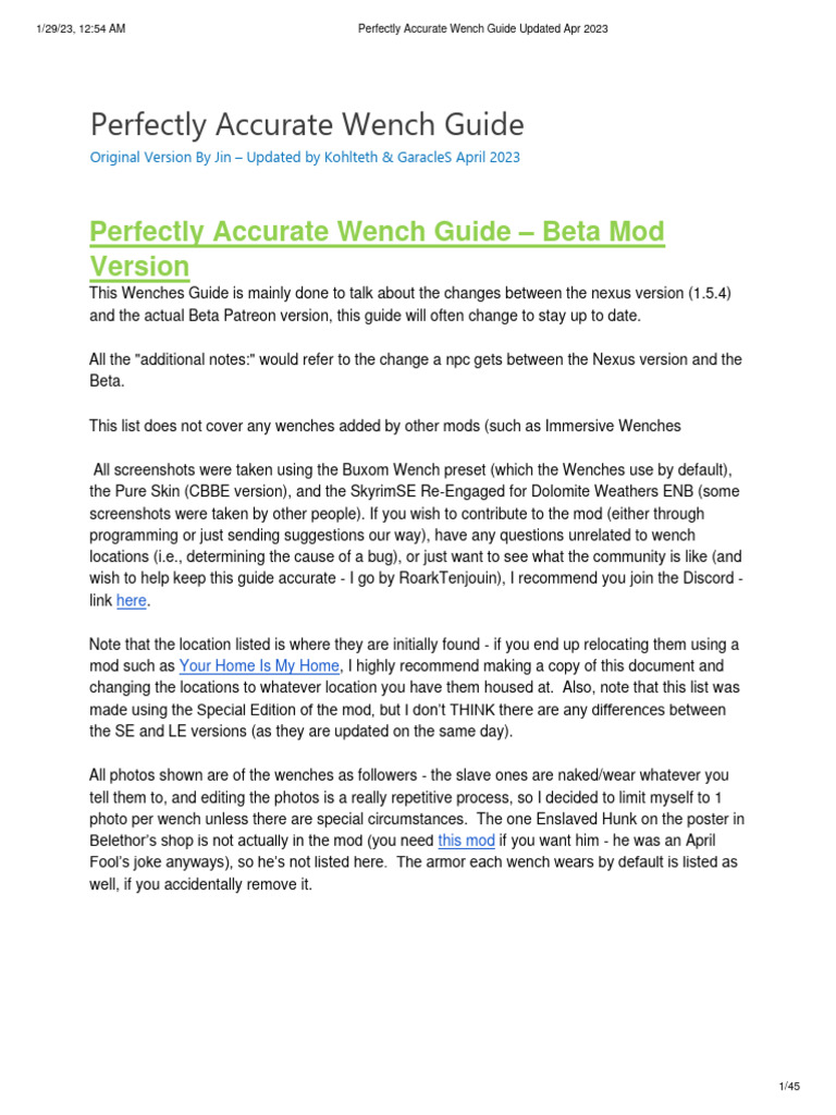 Perfectly Accurate Wench Guide Beta Vers - Updated April 2023 | PDF