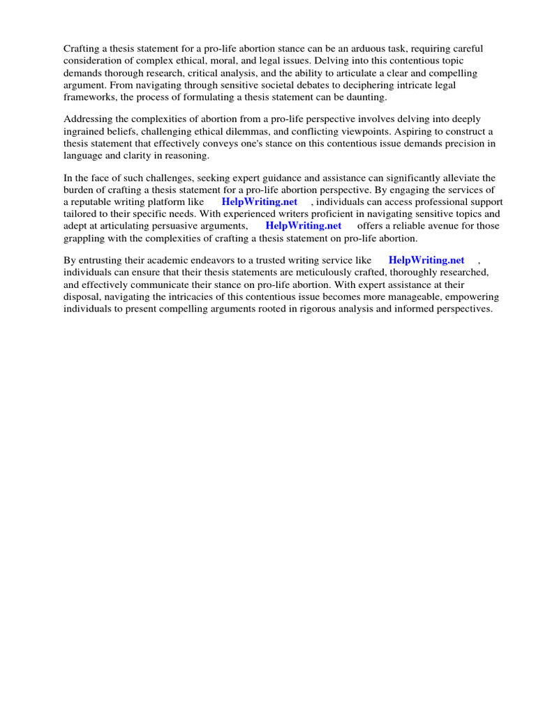 Thesis Statement For Pro-Life Abortion | PDF