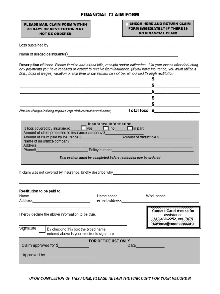 Financial Claim Form Revised 2019 Form PDF