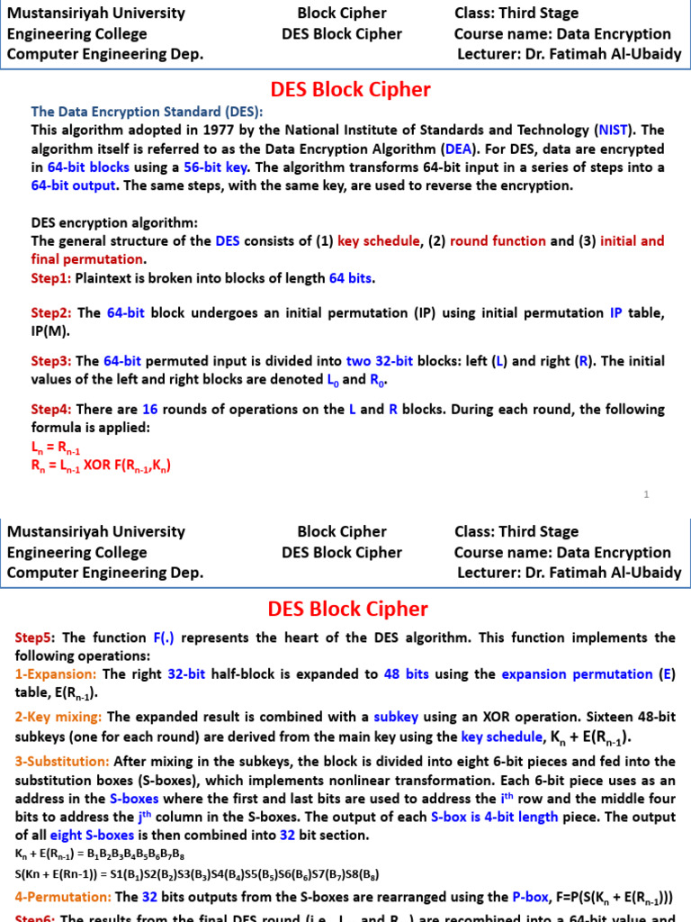 DES Algorithm | PDF