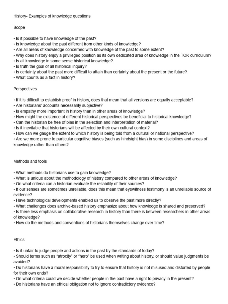 Knowledge Questions in History Analysis | PDF | Knowledge | Historian