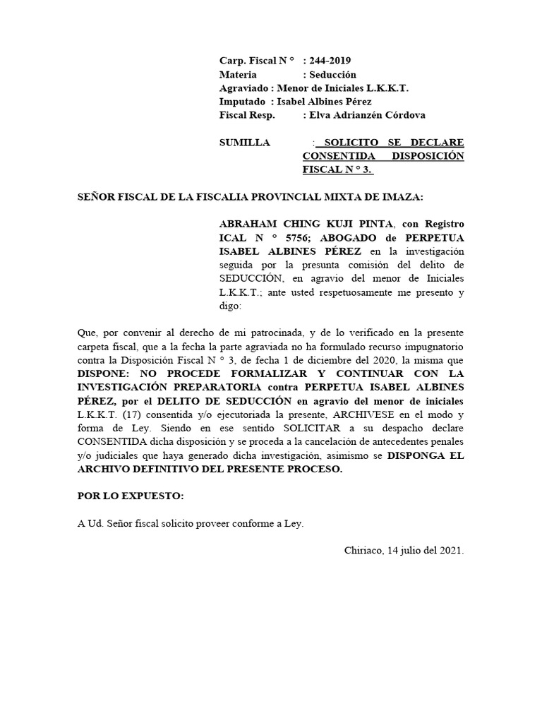 Solicita declarar consentida pdf