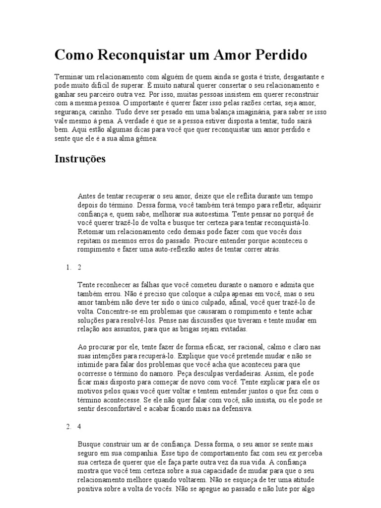 Dicas para Reconquistar um Amor Perdido | PDF | Confiança (emoção) | Amor