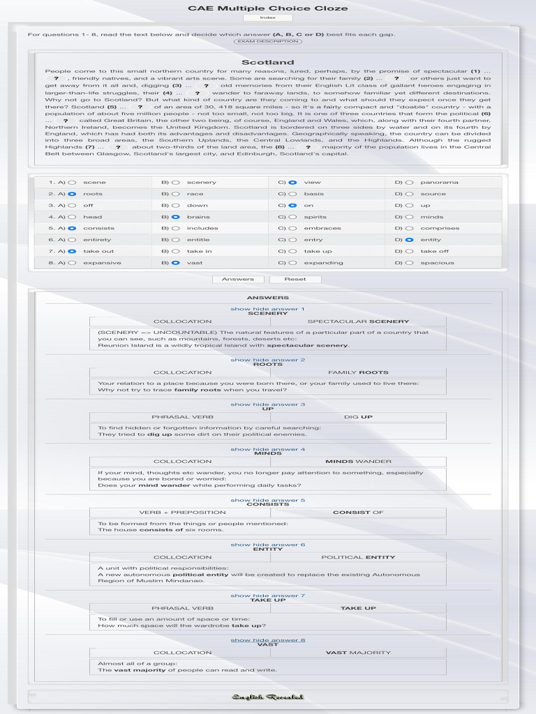 English tests cae use of english multiple choice cloze