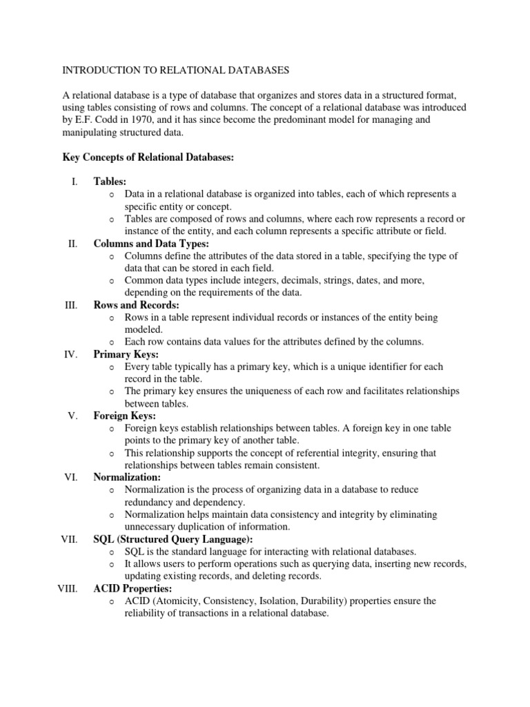 Introduction To Relational Databases | PDF | Relational Database ...
