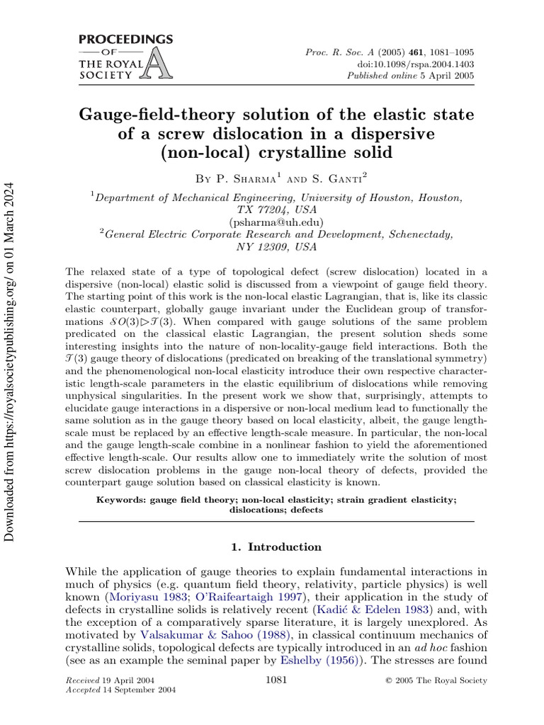 Sharma Ganti 2005 Gauge Field Theory Solution of The Elastic State of A ...