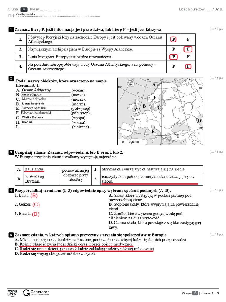 środowisko Przyrodnicze I Ludność Europy Sprawdzian środowisko i ludność Europy Test A kl 6 | PDF