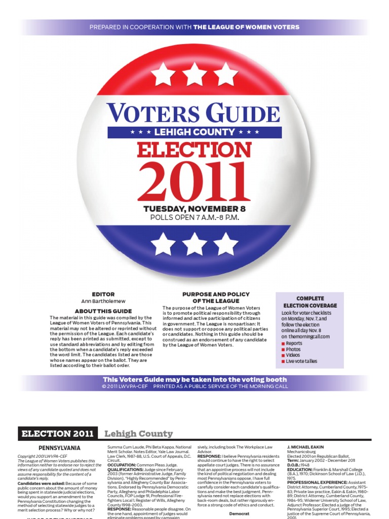 2011 Lehigh County Voters Guide PDF Superior Court Identity Document