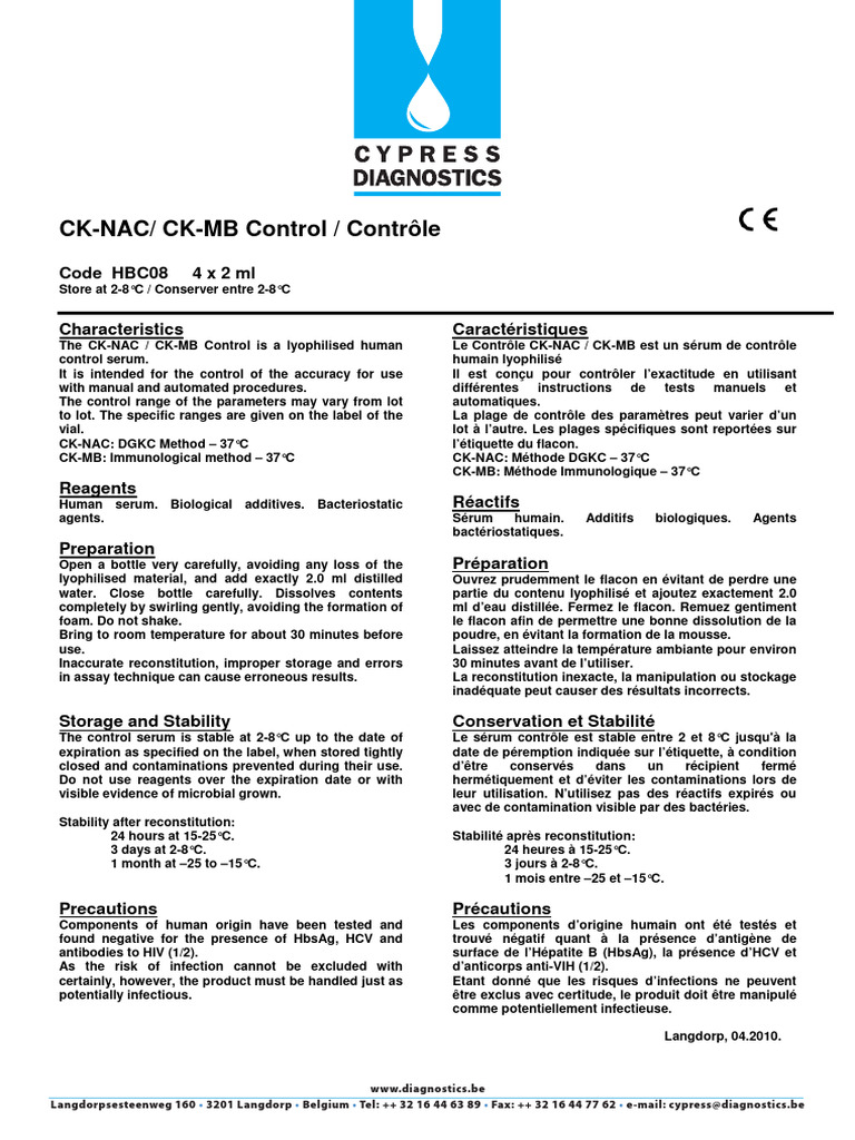 Contrôle CK-NAC/CK-MB : Guide d'utilisation | PDF
