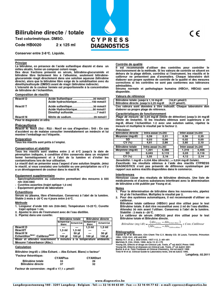 Conversion bilirubine mg/l en μmol/l PDF Chimie — free download