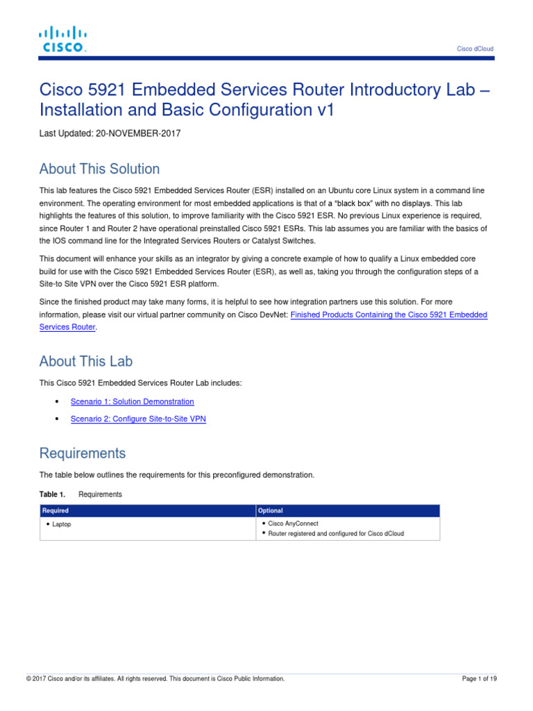 Cisco 5921 ESR Lab: Installation & VPN Configuration | PDF | System  Software | Computer Networking