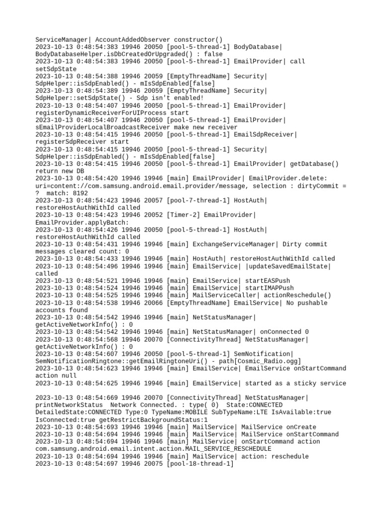 Email Service Debug Log | PDF | Logging | Computing