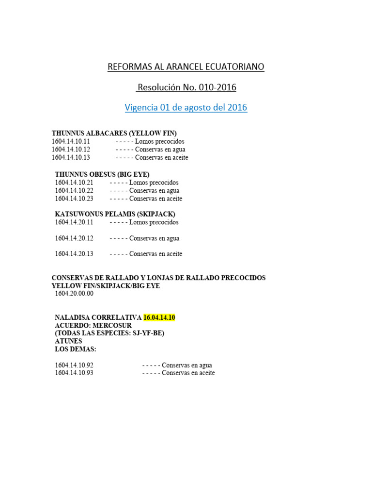 Partidas Arancelarias Actualización PDF