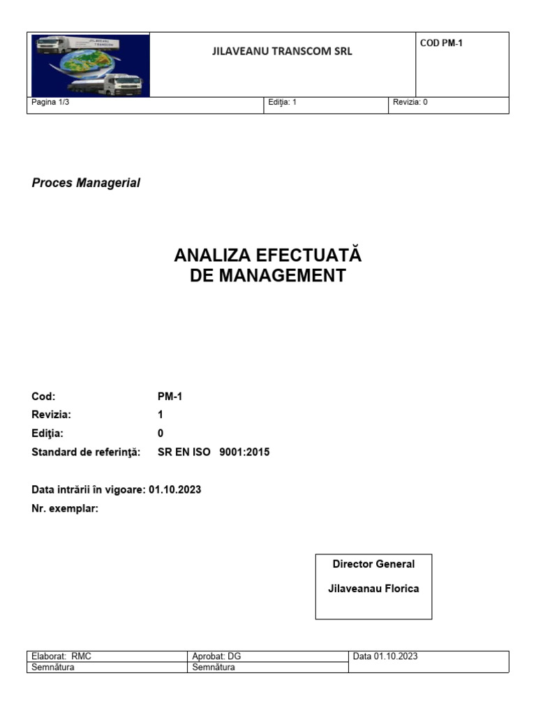 PM-1 Analiza Efectuata de Management | PDF