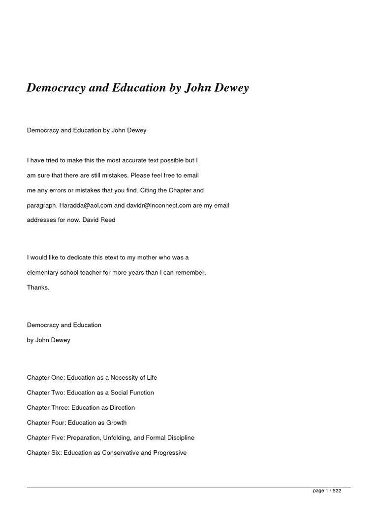 Democracy and Education by John Dewey | PDF