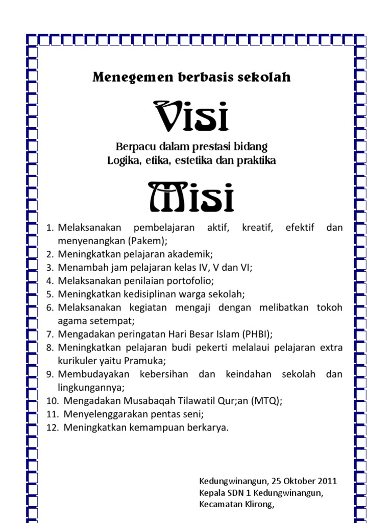 Contoh Visi Dan Misi Sekolah Pdf