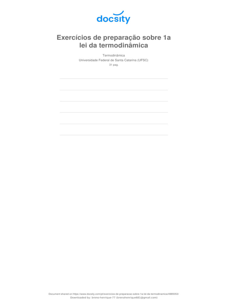 Exercícios sobre 1ª Lei da Termodinâmica | PDF | Calor | Temperatura