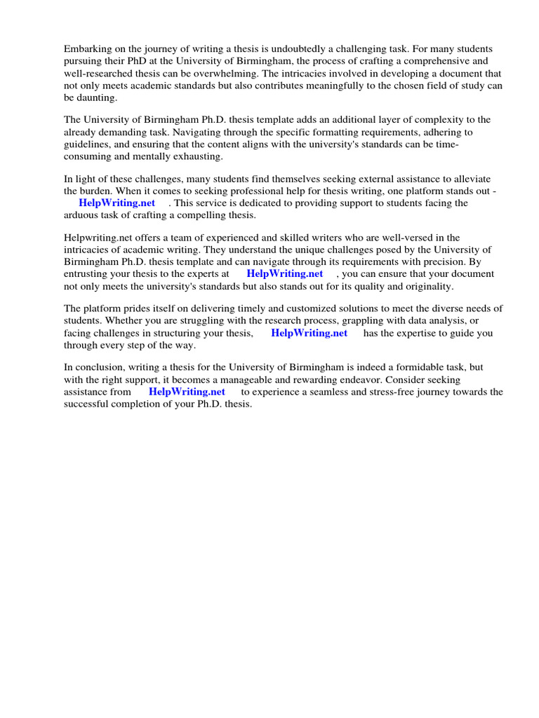 University of Birmingham Phd Thesis Template | PDF