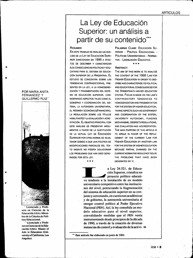 Análisis Ley de Educación Superior | PDF