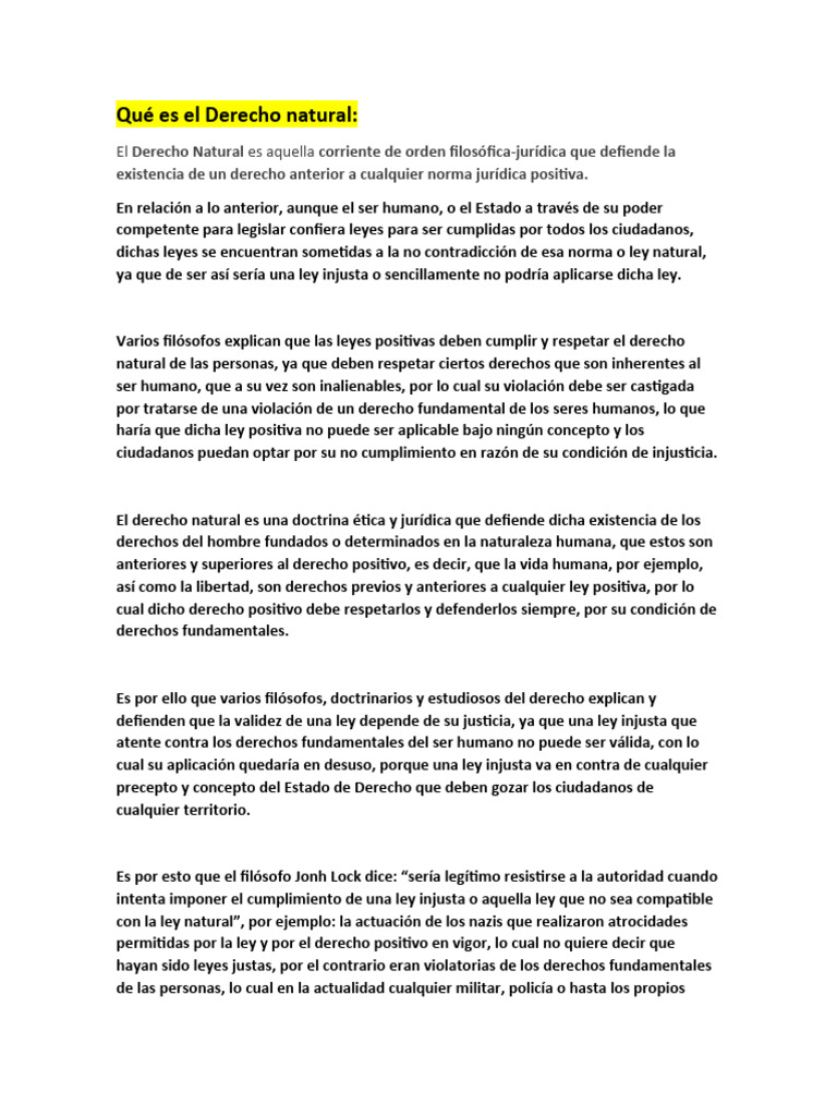 Derecho Natural vs. Derecho Positivo | PDF | La Ley natural | Derechos ...