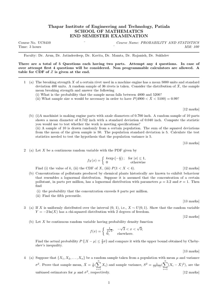 Probability and Statistics Exam Guide | PDF