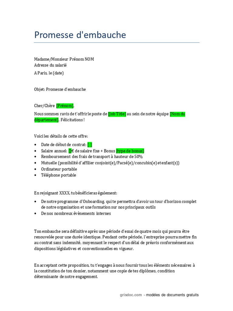 Promesse D Embauche 2 PDF