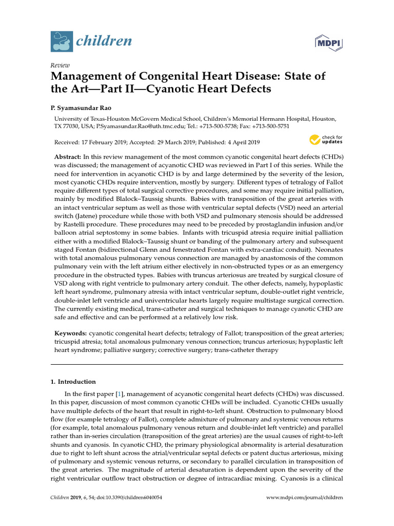 Children: Management of Congenital Heart Disease: State of The Art-Part ...