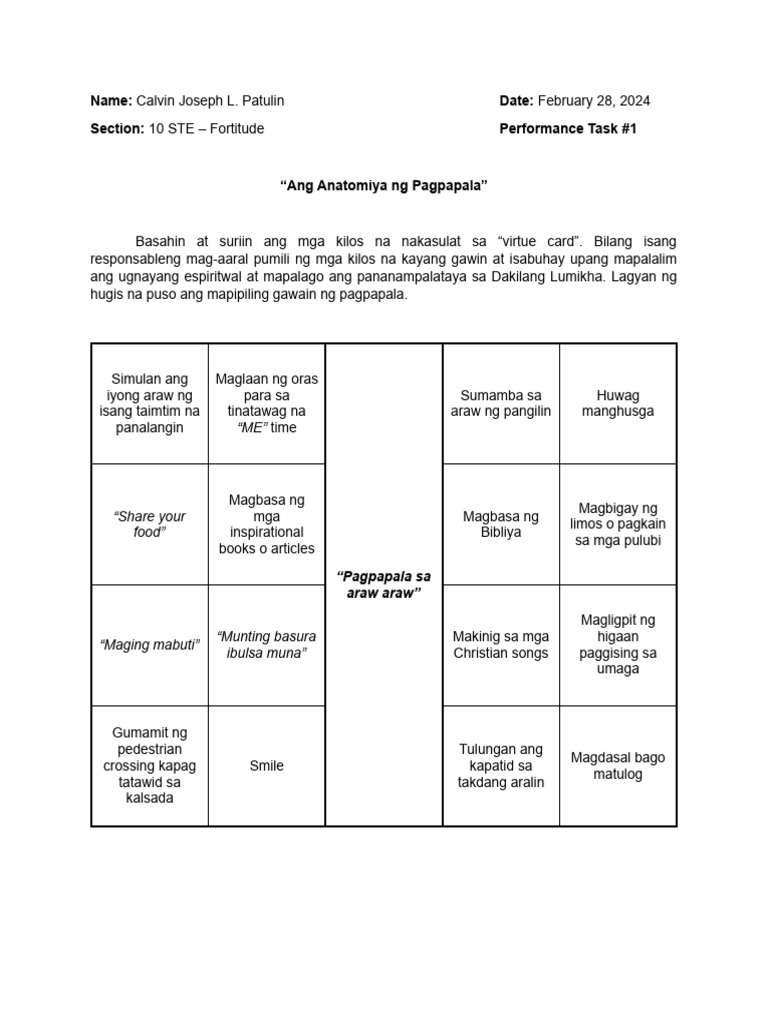 Performance Task #1 - EsP | PDF