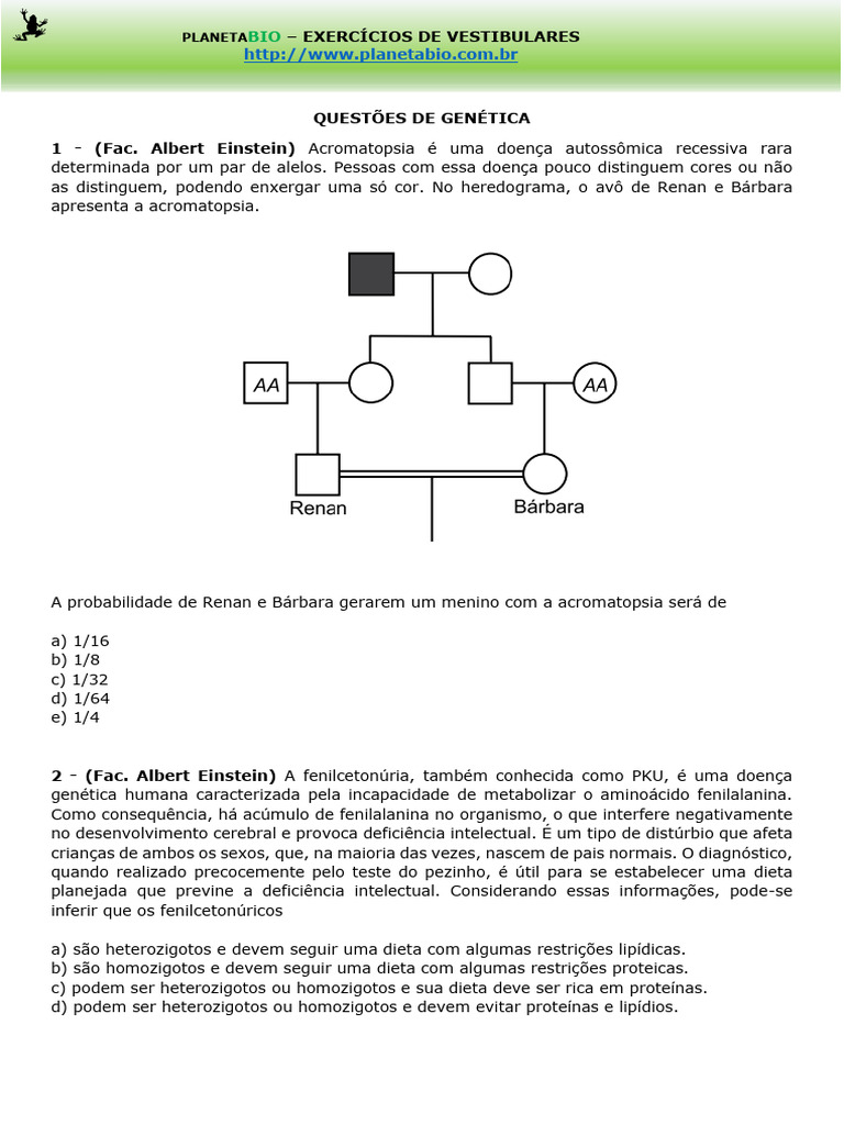 Probabilidades em Herança Genética | PDF | Alelo | Genótipo